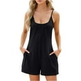 thumbnail image 1 of Romper Shorts for Women Women Solid Summer Sleeveless Round Neck Pocket Loose Short Playsuits Rompers Jumpsuit Black 2XL, 1 of 7