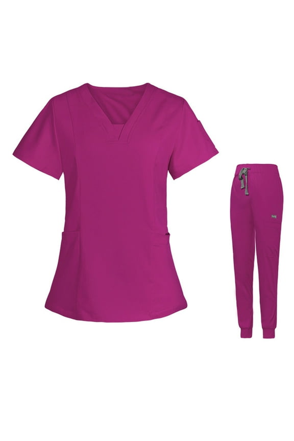 Scrubs for Women Scrubs Medical Uniform Women and Man Scrubs Set Medical Scrubs Top and Pants Hot Pink L