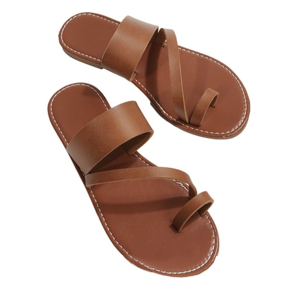 Funicet Slides for Women Casual Flat Sandals Retro Beach Style Sandals and Slippers Large Size Women's Shoes Brown 42