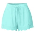 thumbnail image 1 of Funicet Summer Savings Clearance! Shorts for Women Plus Size Solid Casual Elastic Waist Beach Shorts Drawstring Comfy Lace Trim Shorts Rope Tie Shorts w/ Pockets, 1 of 5