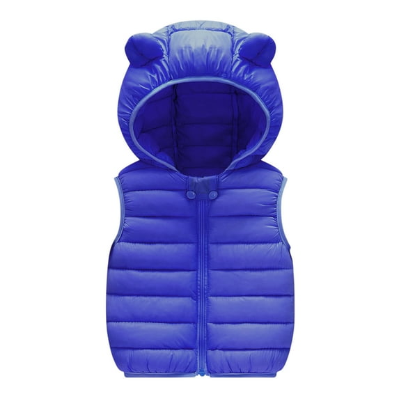 Funicet Toddler Girls Long Sleeve Hooded Casual Girls Warm Vests Winter Boys Thicken Waistcoat Kids Outerwear Vests Cotton Jackets Blue 2-3 Years
