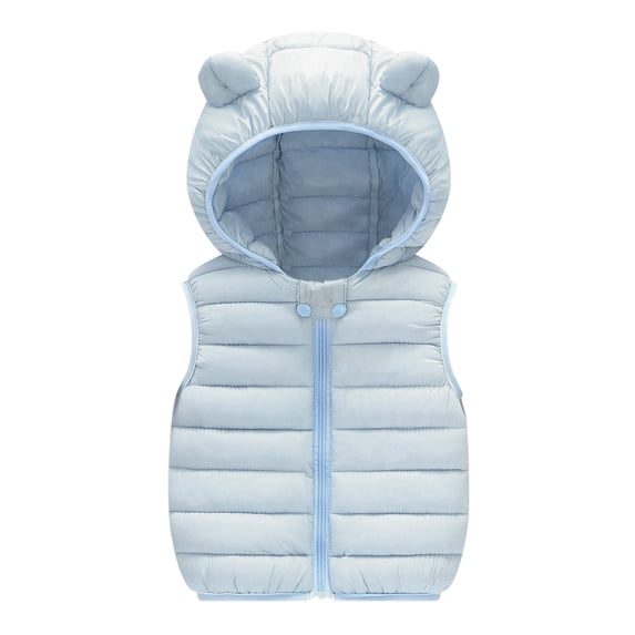 Funicet Toddler Girls Long Sleeve Hooded Casual Girls Warm Vests Winter Boys Thicken Waistcoat Kids Outerwear Vests Cotton Jackets Sky Blue 12-18 Months