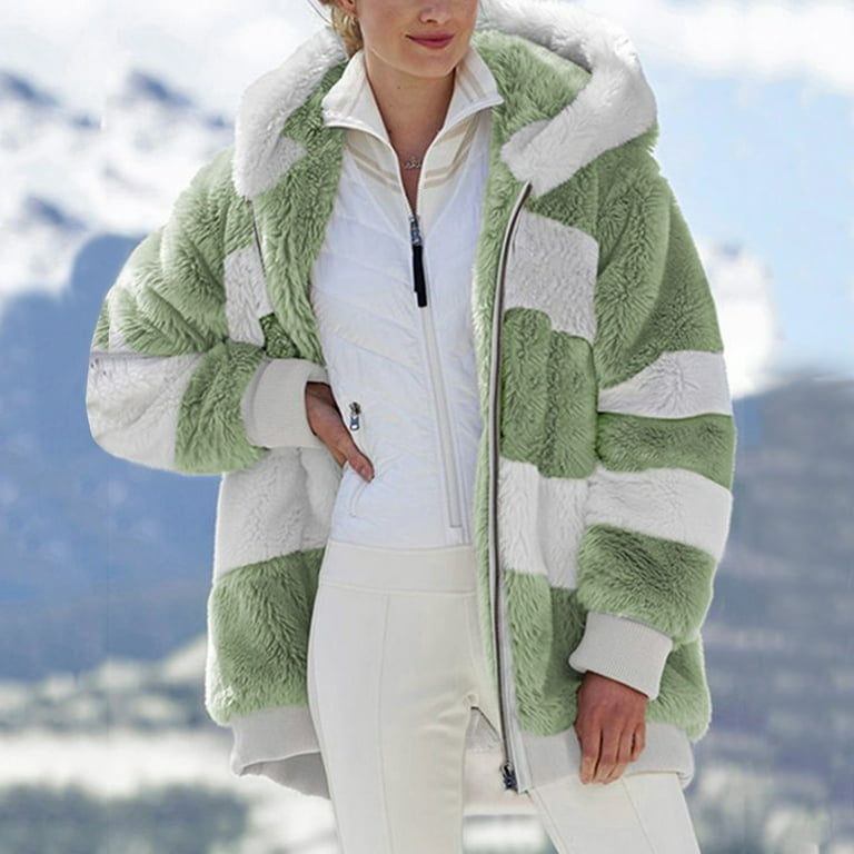 Funicet Women Fashion Outerwear 2024! Plus Size Coats for Women Warm Loose  Plush Zip Hoodies Oversized Sherpa Color Block Jackets for Fall, Winter