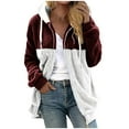 thumbnail image 1 of Funicet Women Fashion Outerwear 2024! Plus Size Coats for Women Warm Loose Plush Zip Hoodies Oversized Sherpa Color Block Jackets for Fall, Winter, 1 of 5