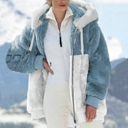 Funicet Women Fashion Outerwear 2024! Plus Size Coats for Women Warm Loose Plush Zip Hoodies Oversized Sherpa Color Block Jackets for Fall, Winter
