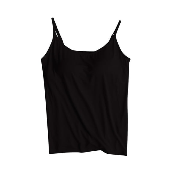 Funicet Women's Cami With Built-In Shelf Bra Plus Stretch with Adjustable Spaghetti Straps Basic Undershirt Layer Tank Top Black 5XL