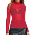 thumbnail image 1 of Funicet Women's Long Sleeve See Through Mesh Sheer Solid Top Blouse Shirts Red M, 1 of 8