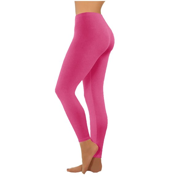 Funicet Women's Plus Size Soft High Waist Yoga Pants Elastic Waist Capris Solid Leggings #Hot Pink S