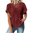 thumbnail image 1 of Women's Scoop Neck Short Sleeve Tees Cotton T Shirts Blouses Tops Red M, 1 of 9