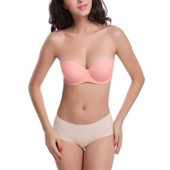 Funicet Women's Strapless Plus Size Full Figure Bra Underwire Multiway Bra with 2Pc Back Buckle Pink 34/75AB