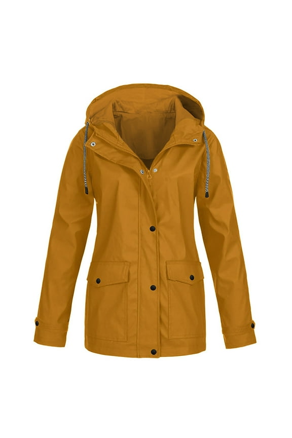 Women's Waterproof Rain Jacket Lightweight Hooded Raincoat for Hiking Travel Outdoor Yellow 3XL