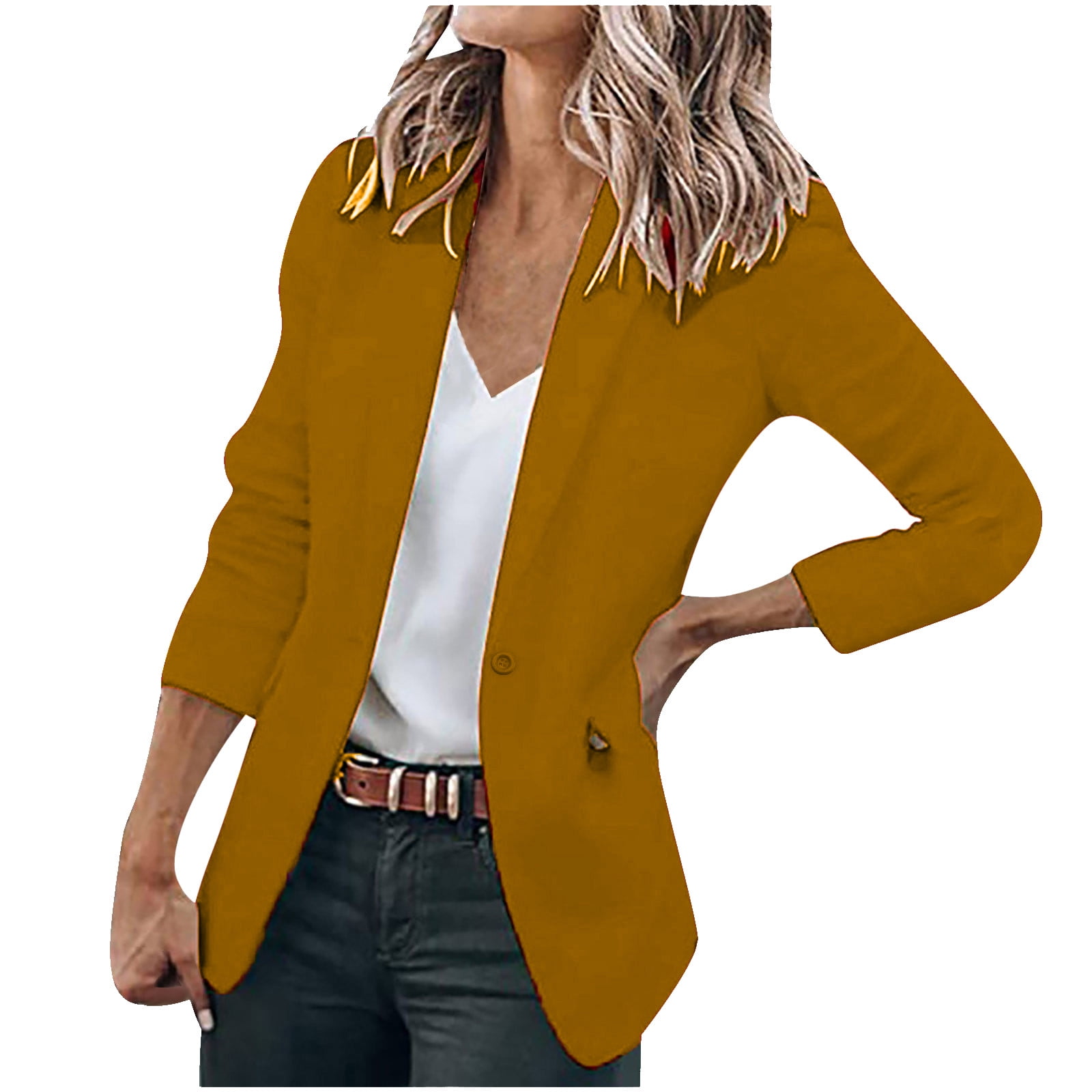 Funicet Womens Casual Blazer Jacket Long Sleeve Open Front Work Office ...