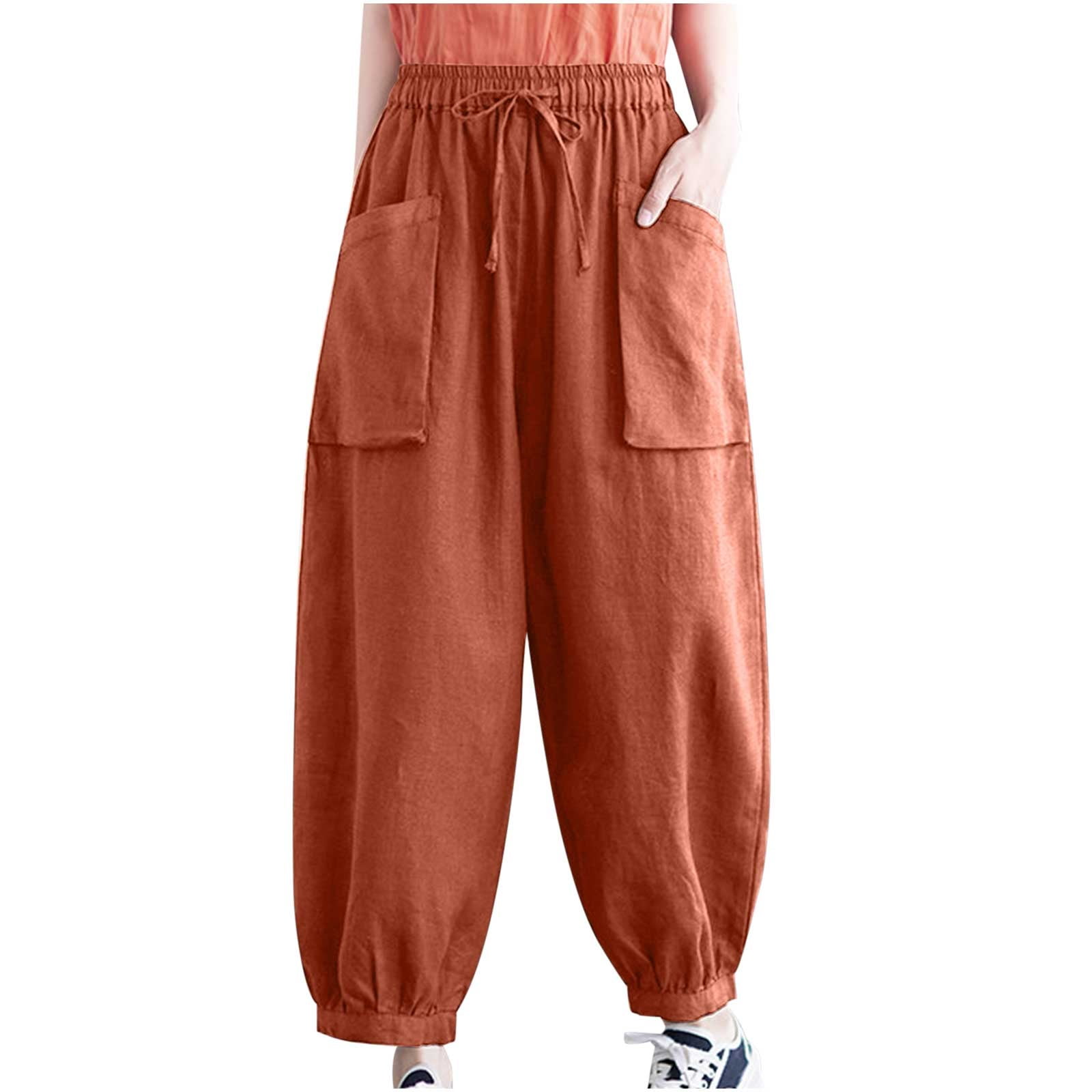 Funicet Womens Casual Lantern Tapered Harem Pants Loose Fit Style Flax