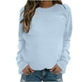 thumbnail image 1 of Funicet Womens Long Sleeve Loose Fit Pullover Sweatshirts Casual Round Neck Solid Soft Lightweight Relaxed Fit Loose Top Light Blue XL, 1 of 4