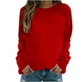 thumbnail image 1 of Funicet Womens Long Sleeve Loose Fit Pullover Sweatshirts Casual Round Neck Solid Soft Lightweight Relaxed Fit Loose Top Red L, 1 of 4