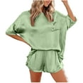 thumbnail image 1 of Funicet Womens Satin Silky Pajama Set Short Sleeve Shirt with Long Pajama Shorts Set Soft Pjs Loungewear Green M, 1 of 6