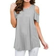 thumbnail image 1 of Funicet Womens Short/Long Sleeve Cold Shoulder Tee Tops Shirts Gray B S, 1 of 5