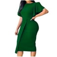 thumbnail image 1 of Work Dresses for Women 2024 Ruffle Sleeve Solid Button Waisted Office Work Dresses Army Green M, 1 of 6