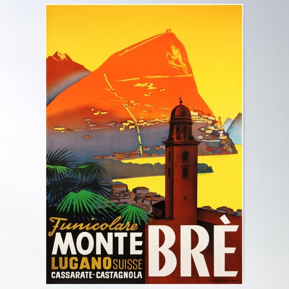 Funicolare Cassarate Monte Bre Lugano Suisse Switzerland 1930 Vintage Tourism Poster Wall Art, Modern Wall Decor For Living Room Bedroom, 12x18 UNFRAMED