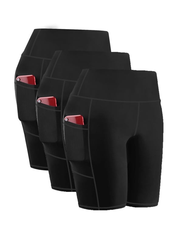 3 Pack Plus Size Women's biker Shorts High-Waisted with Pockets Tummy Control Yoga workout Running Shorts for Women Moisture-Wicking Extended Sizes