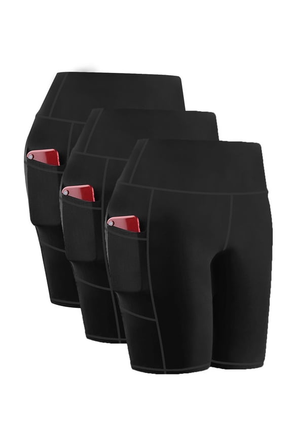 3 Pack Plus Size Women's biker Shorts High-Waisted with Pockets Tummy Control Yoga workout Running Shorts for Women Moisture-Wicking Extended Sizes