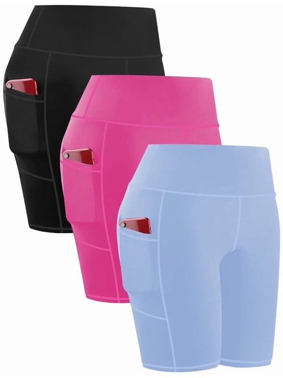 3 Pack Plus Size Women's biker Shorts High-Waisted with Pockets Tummy Control Yoga workout Running Shorts for Women Moisture-Wicking Extended Sizes