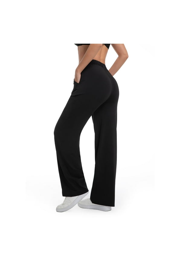 High Waist Wide Leg Pants Stretch Comfort Elastic Waistband Breathable Lounge Pants for Casual Office Wear XS-XL