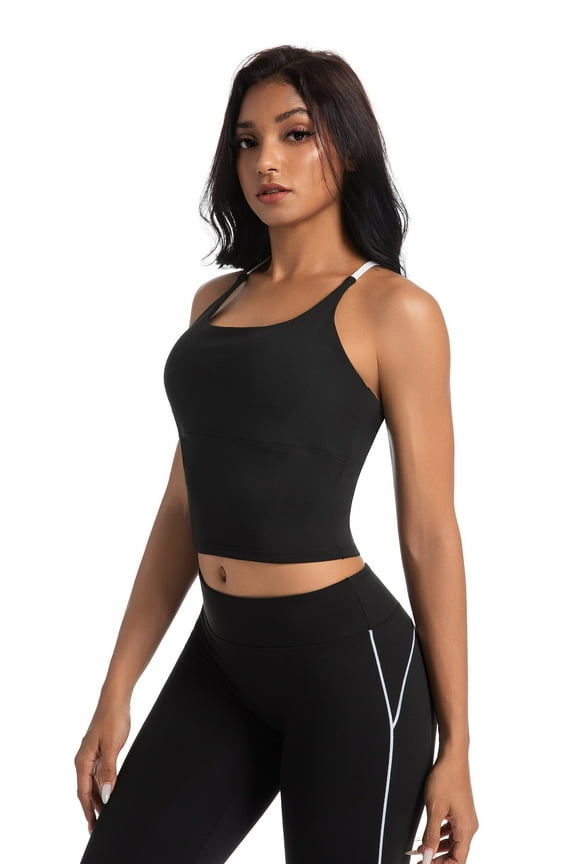 Longline Sports Bra Women Workout Top Built in Bra Racerback Medium Support Removable Pads Yoga Running Fitness XS-XL