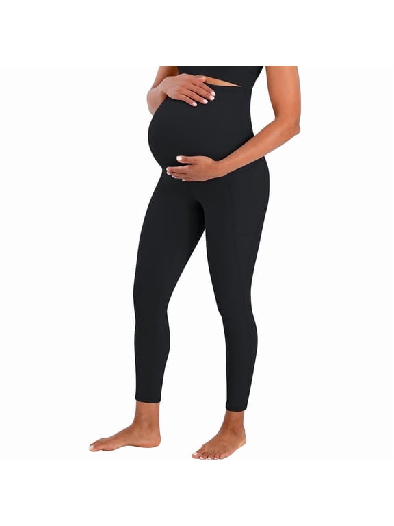 Women's Maternity Leggings with Pockets Over The Belly Pregnancy Yoga Pants Activewear Workout Leggings