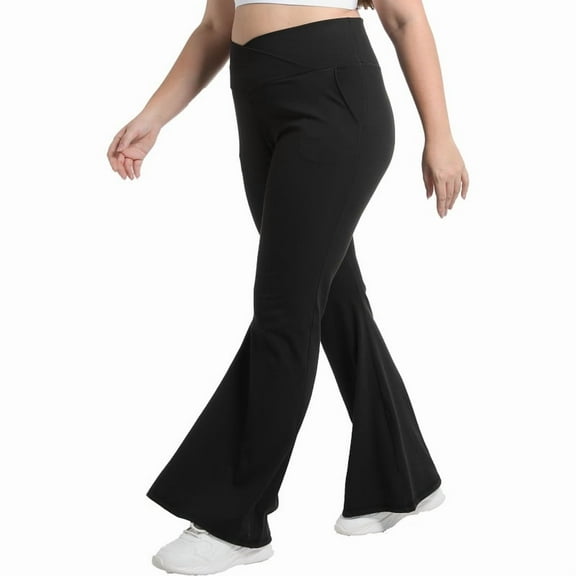 Funidos Plus Size Flare leggings with pockets For Women Yoga Pants Women Wide Leg High Waist Bootcut Workout Flare Leggings Tummy Control Work Dress Pants Women