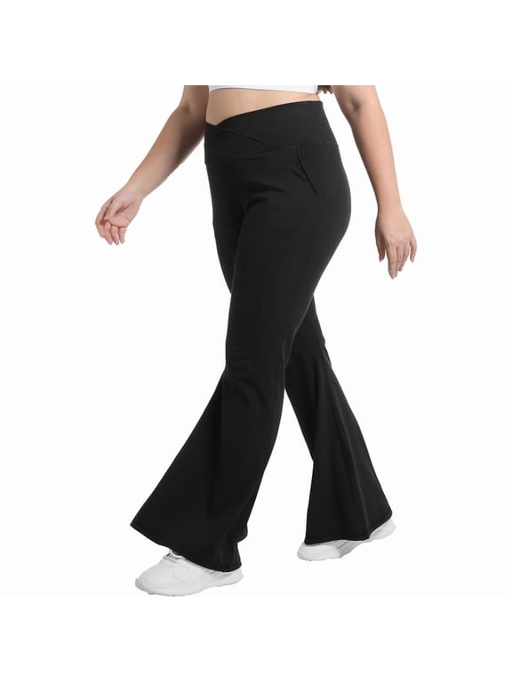 Plus Size Flare leggings with pockets For Women Yoga Pants Women Wide Leg High Waist Bootcut Workout Flare Leggings Tummy Control Work Dress Pants Women