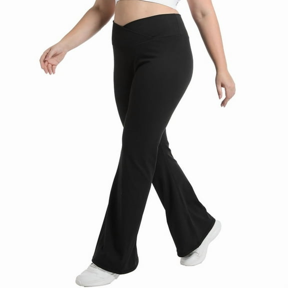 Funidos Plus Size Women's Yoga Pants High Waisted Bootcut Crossover with Tummy Control Workout Leggings for Women