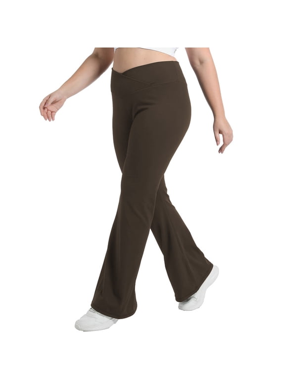Plus Size Women's Yoga Pants High Waisted Bootcut Crossover with Tummy Control Workout Leggings for Women