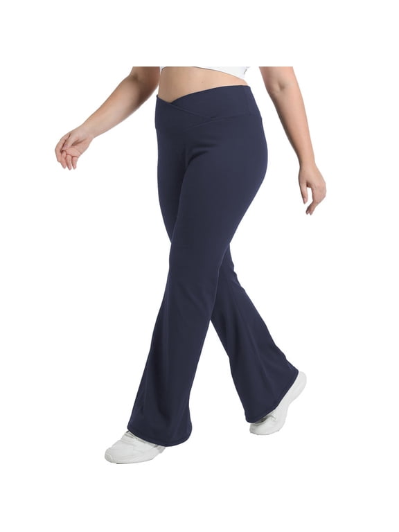 Plus Size Women's Yoga Pants High Waisted Bootcut Crossover with Tummy Control Workout Leggings for Women