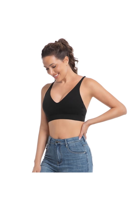 Women's High Support Cross Back Sports Bra Moisture Wicking Deep V Workout Top for Running Yoga Gym XS-XL