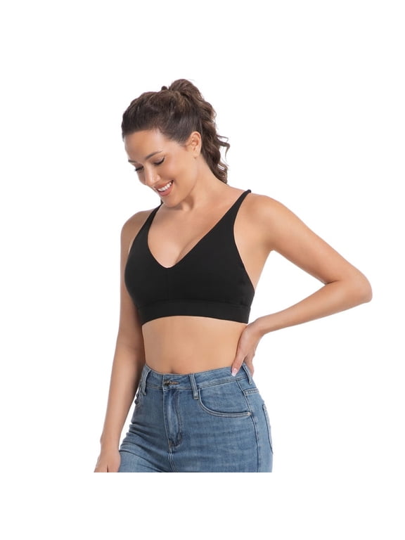 Women's High Support Cross Back Sports Bra Moisture Wicking Deep V Workout Top for Running Yoga Gym XS-XL