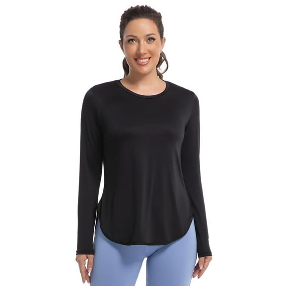 Funidos Women's Sun Protection Shirt Long Sleeve Top Stretchy Breathable Loose Fit Casual Workout, Sizes XS-XL