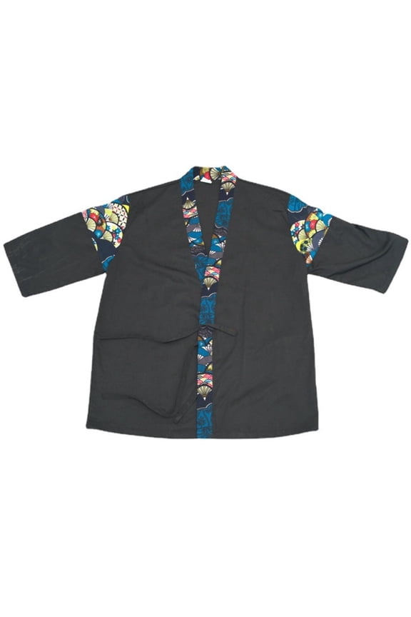 Black Blue Patchwork Half Sleeve Unisex Sushi Workwear Uniform Jackets Kimono Workwear Size XL