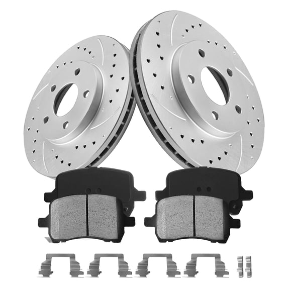 Funire Front Brake Kit for Chevrolet Malibu 2004-2008 Geomet Drilled Rotors+Ceramic Brake Pads (10.9in) 276mm Brakes And Rotors Kit Replacement Brake Pad & Rotor Kit