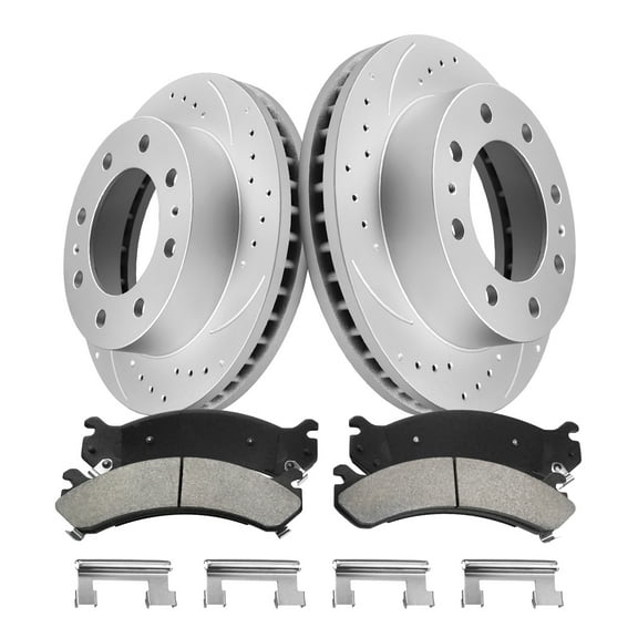 Funire Front Brake Kit for Chevrolet Silverado 2500 HD 2001-2010 Geomet Drilled Rotors+Ceramic Brake Pads (12.8in) 325mm Replacement Brake Pad & Rotor Kit