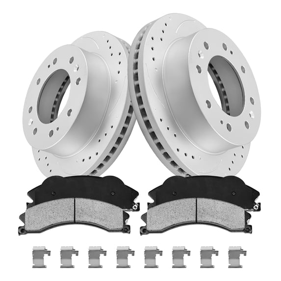 Funire Front Brake Kit for Chevrolet Suburban 3500 HD 2016-2019 Geomet Drilled Rotors+Ceramic Brake Pads (14in) 355mm Brake Kits Replacement Brake Pad & Rotor Kit