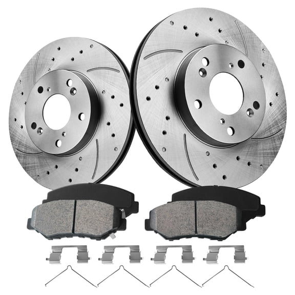 Funire Front Brake Kit for 2003 2004 2005 2006 2007 2008 2009 2010 2011-2017 Honda Accord 2.4L Drilled & Slotted Disc Brake Rotors Ceramic Brakes Pads Replacement: 11.1 inch Rotor