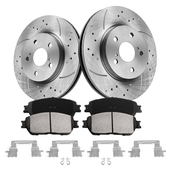 Funire Front Brake Kit for 2005 2006 Toyota Camry (XLE SE V6 Models ONLY) Drilled & Slotted Disc Brake Rotors Ceramic Brakes Pads Replacement: 11.65 inch Rotor