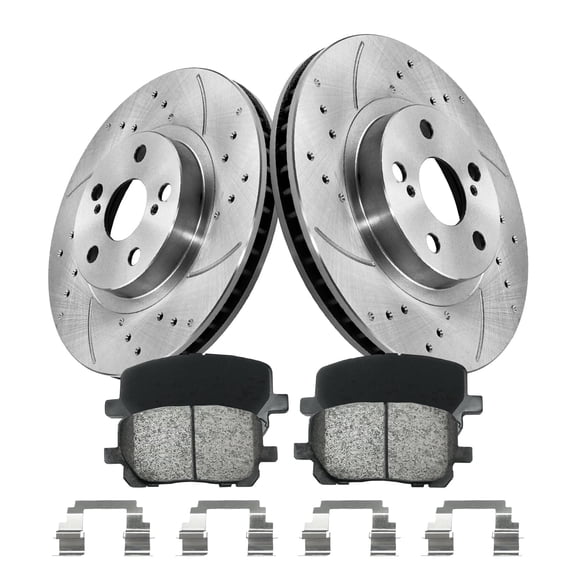 Funire Front Brake Kit for 2003 2004 2005 2006 2007 2008 Toyota Corolla Drilled & Slotted Disc Brake Rotors Ceramic Brakes Pads Replacement: 10.83 inch Rotor