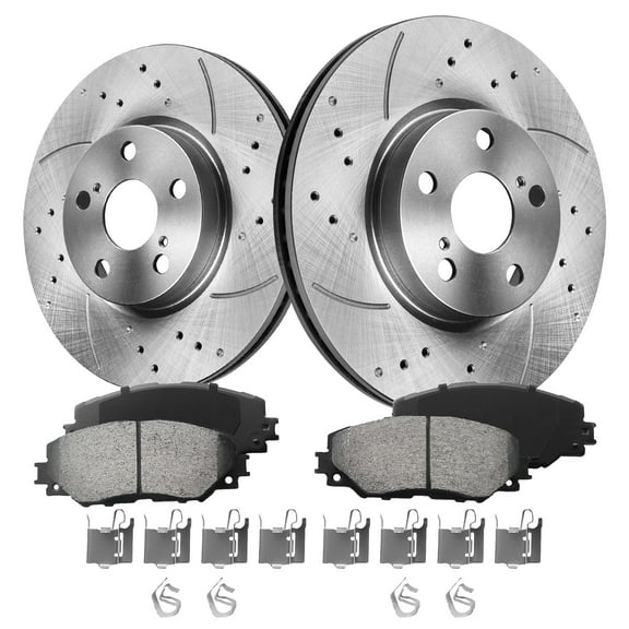 Funire Front Brake Kit for Toyota Corolla 2009-2019 (2019: 1.8L) Drilled & Slotted Disc Brake Rotors Ceramic Brakes Pads Replacement: 10.83 inch Rotor