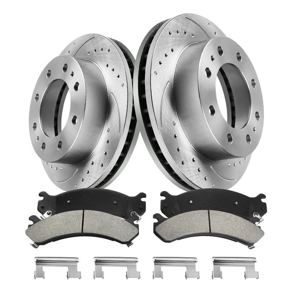 Funire Front Brake Kit for Chevrolet Silverado 3500 Classic 2007 Drilled Rotors+Ceramic Brake Pads Replacement Brake Pad & Rotor Kit