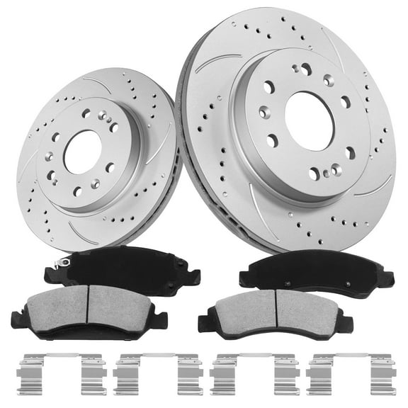 Funire Front Brake Kit for Chevrolet Suburban 1500 2008-2014 Geomet Drilled Rotors+Ceramic Brake Pads (13in) 330mm Replacement Brake Pad & Rotor Kit