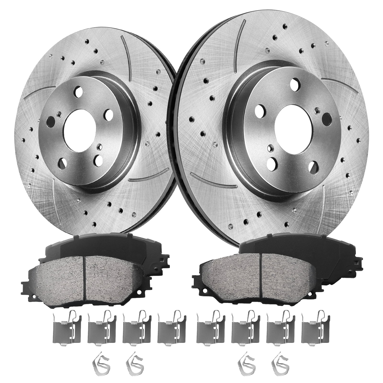 Funire Front Brake Pads And Rotors Kit Vented Compatible With Toyota Corolla 2009 2010 2011 2012 2013 2014 2015 2016 2017 2018 2019 Drilled Slotted Brakes Rotors Ceramic Brake Pads (10.8in) 275mm