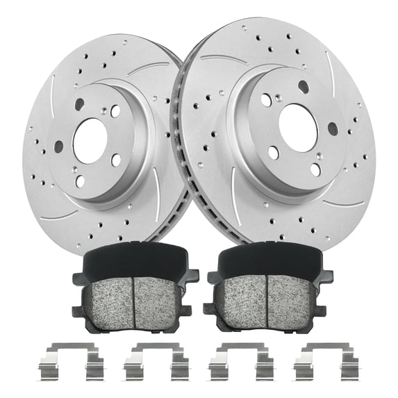 Funire Front Brake Pads And Rotors Kit Vented Compatible With Toyota Matrix 2003 2004 2005 2006 2007 2008 Drilled Slotted Brakes Rotors Ceramic Brake Pads Geomet (10.8in) 275mm Brakes And Rotors Kit