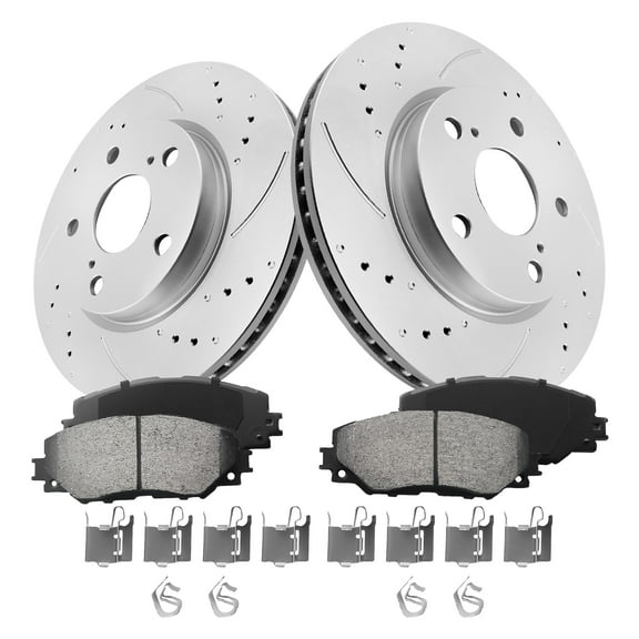 Funire Front Brake Pads And Rotors Kit Vented Compatible With Toyota Prius V 2012 2013 2014 2015 2016 2017 Drilled Slotted Brakes Rotors Ceramic Brake Pads Geomet (10.8in) 275mm Brake Kits